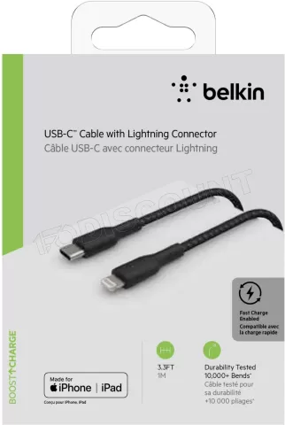 Photo de Câble Belkin BoostCharge USB-C vers Lightning 1m M/M (Noir)