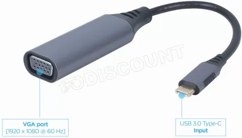 Photo de Câble Convertisseur CableXpert USB C vers VGA M/F 20cm (Gris)