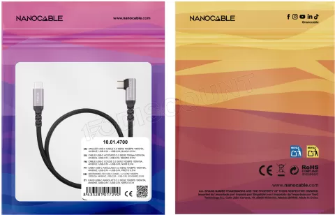 Photo de Cable coudé Nanocable USB-C M/M 100W 0.5m (Noir)
