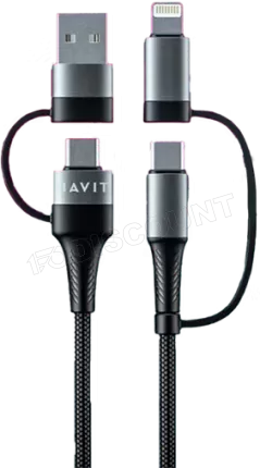 Photo de Câble Havit CB6244 USB-A/C vers USB-C/Lightning 1m M/M 60W (Noir)