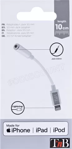 Photo de Cable Lightning T'nB vers Jack audio 3,5mm M/F 15cm (Argent)