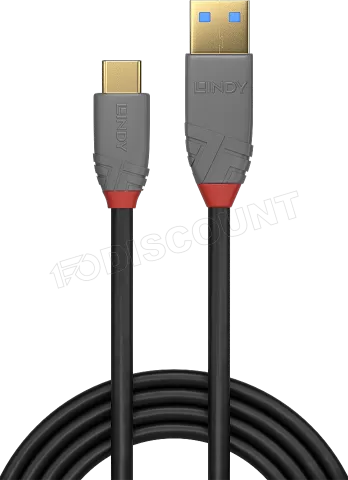 Photo de Cable Lindy Anthra Line USB-A/C 3.2 - 2m M/M (Gris/Rouge)