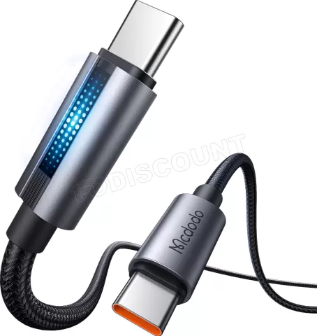 Photo de Câble Mcdodo Breathing Light USB-C avec écran 1,2m M/M 100W (Gris/Noir)