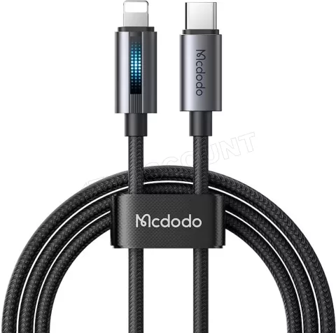 Photo de Câble Mcdodo Breathing Light USB-C vers Lightning avec écran 1,2m M/M 36W (Gris/Noir)