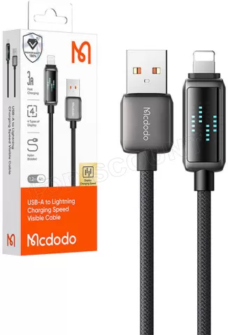 Photo de Câble Mcdodo USB-A vers Lightning avec écran 1,2m M/M 36W (Noir)