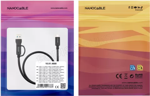 Photo de Cable Nanocable USB-A/USB-C vers USB-C M/M 2m (Noir)