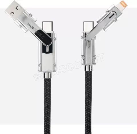 Photo de Cable Nanocable USB-A/USB-C vers USB-C/Lightning M/M 1m (Noir/Gris)