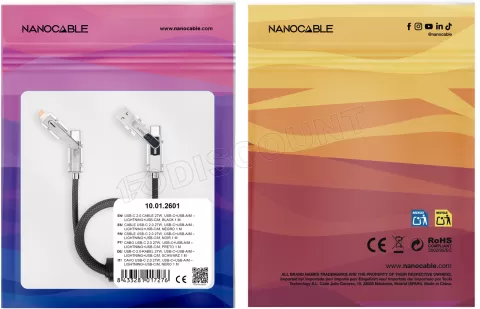 Photo de Cable Nanocable USB-A/USB-C vers USB-C/Lightning M/M 1m (Noir/Gris)