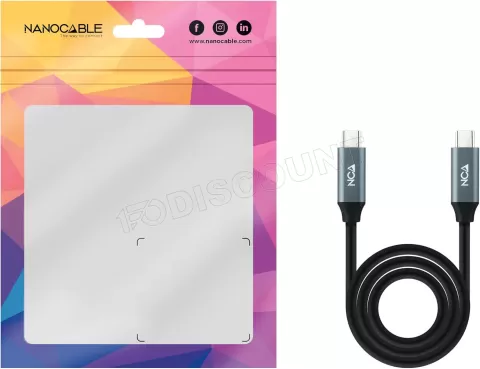 Photo de Câble Nanocable USB-C 3.2 M/M 2m 100W (Noir/Gris)