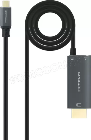 Photo de Cable Nanocable USB-C vers HDMI mâle/USB-C femelle 2m (Noir)