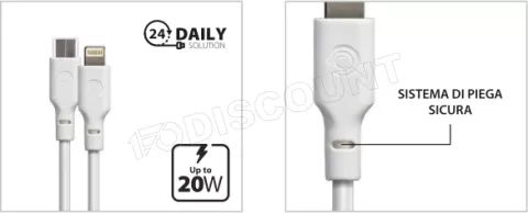 Photo de Câble Tiemme Classic USB type C - Lightning M/M 20W 2m (Blanc)
