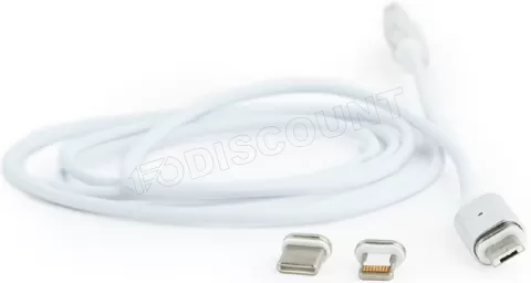 Photo de Câble USB 2.0 CableXpert vers Micro USB, Type C & Lightning embouts magnétiques 1m (Blanc)