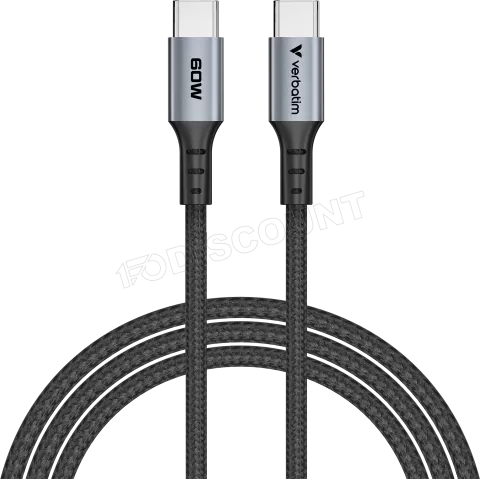 Photo de Câble USB-C Verbatim Sync & Charge 1,2m M/M 60W (Gris/Noir)