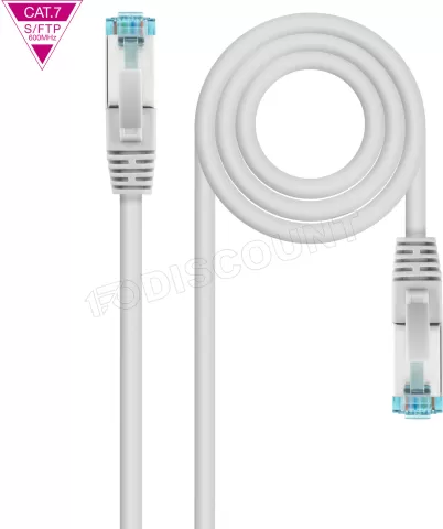 Photo de Câble/Cordon réseau RJ45 Nanocable Catégorie 7 S-FTP (S/FTP) Droit 15m (Gris)