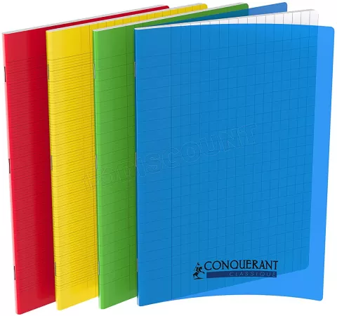 Photo de Cahier Conquérant Classique Grands Carreaux 96 pages 90gr Couverture polypro (24x32cm) (Couleur aléatoire)