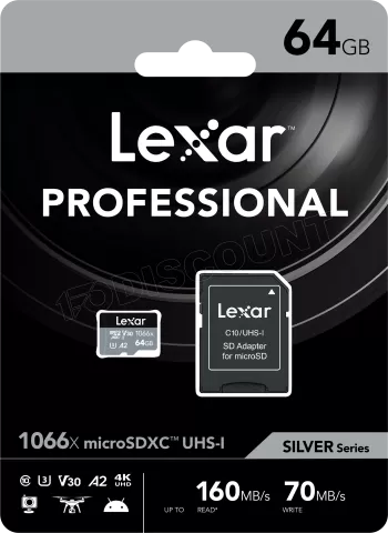 Photo de Carte mémoire Micro SD Lexar 1066x - 64Go avec adaptateur