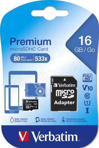 Photo de Carte mémoire Micro SD Verbatim Premium - 16Go avec adaptateur