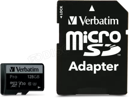 Photo de Carte mémoire Micro SD Verbatim Pro U3 - 128Go avec adaptateur