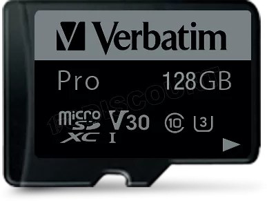 Photo de Carte mémoire Micro SD Verbatim Pro U3 - 128Go avec adaptateur