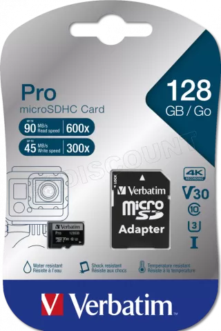 Photo de Carte mémoire Micro SD Verbatim Pro U3 - 128Go avec adaptateur