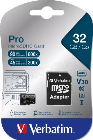 Photo de Carte mémoire Micro SD Verbatim Pro U3 - 32Go avec adaptateur