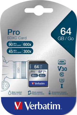 Photo de Carte mémoire SD Verbatim Pro U3 - 64Go
