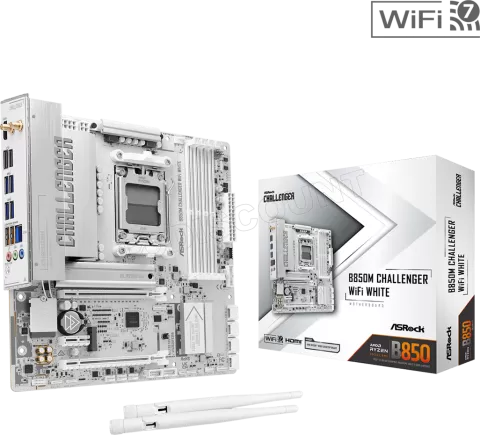 Photo de Carte Mère ASRock B850M Challenger WiFi (AM5) Micro ATX (Blanc)