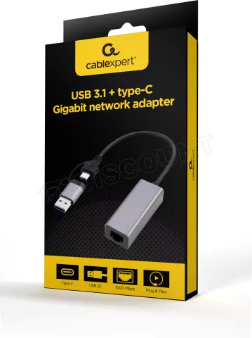 Photo de Carte Réseau CableXpert USB-A/C 3.0 vers RJ45 Gigabit