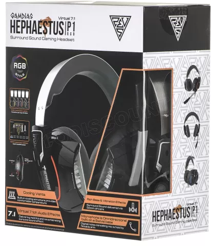 Photo de Casque Gamer filaire Gamdias Hephaestus P1 RGB (Noir)