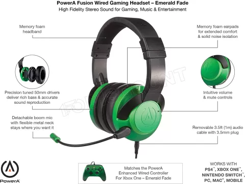 Photo de Casque Gamer filaire PowerA Fusion Emeraude (Noir/Vert)