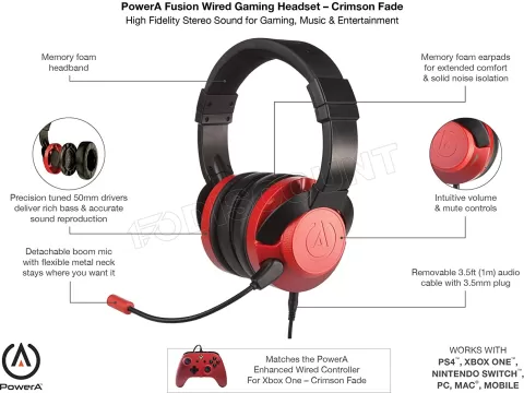 Photo de Casque Gamer filaire PowerA Fusion Rubis (Noir/Rouge)