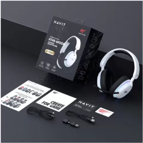 Photo de Casque Gamer sans fil Havit Fuxi H7 RGB (Blanc)