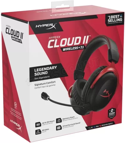 Photo de Casque Gamer sans fil HyperX Cloud II (Noir/Rouge)