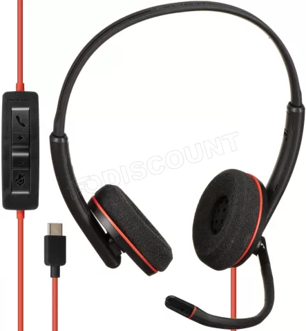 Photo de Casque Micro Plantronics Poly Blackwire C3220 (Noir/Rouge)