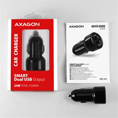 Photo de Chargeur Allume Cigare Axagon PWC-5V5 2x USB-A 24W (Noir)