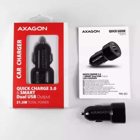 Photo de Chargeur Allume Cigare Axagon PWC-QC5 2x USB-A 30W (Noir)