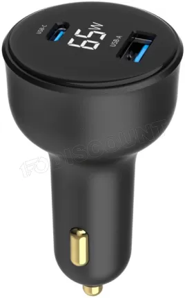 Photo de Chargeur Allume Cigare Gembird 1x USB-C + 1x USB-A 65W (Noir)