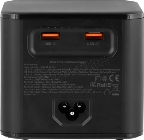 Photo de Chargeur de bureau T'nB Cube - 2x USB-A et 6x USB-C 380W (Noir)
