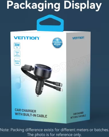 Photo de Chargeur de voiture Allume Cigare Vention USB-C/Lightning avec cables (3A)
