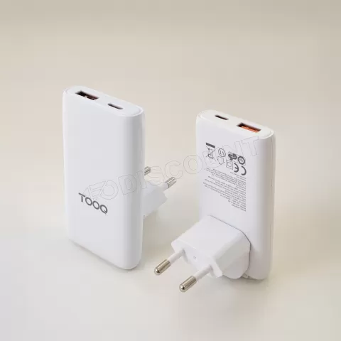 Photo de Chargeur de voyage Tooq GaN 1x USB-C + 1x USB-A  65W (Blanc)