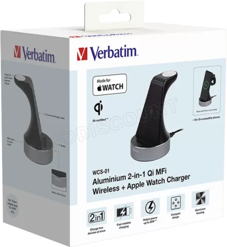 Photo de Chargeur sans fil Verbatim WCS-01 pour Apple Watch et iPhone (Gris)