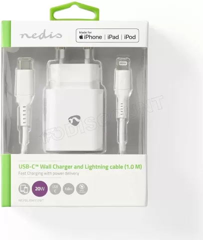 Photo de Chargeur secteur 1 port USB-C + Cable USB-C vers Lightning (Blanc)