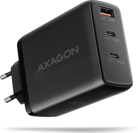 Photo de Chargeur secteur Axagon 2x USB-C + 1x USB-A 100W (Noir)