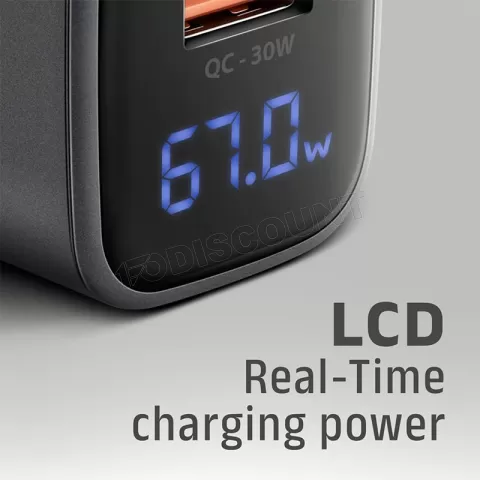 Photo de Chargeur secteur Axagon ACU-PQ67D - 1x USB-A + 1x USB-C 67W (Gris)
