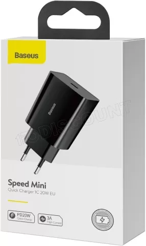 Photo de Chargeur secteur Baseus 1x port USB-C 20W (Noir)