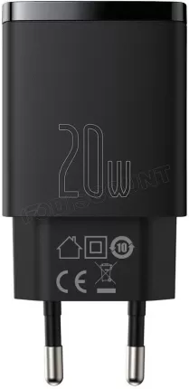 Photo de Chargeur secteur Baseus Compact 1x port USB-A + 1x port USB-C 20W (Noir)