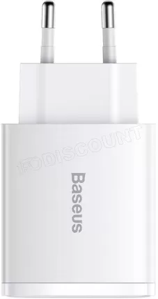 Photo de Chargeur secteur Baseus Compact 2x ports USB-A + 1x port USB-C 30W (Blanc)
