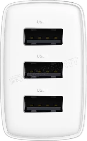 Photo de Chargeur secteur Baseus Compact 3x ports USB-A 17W (Blanc)