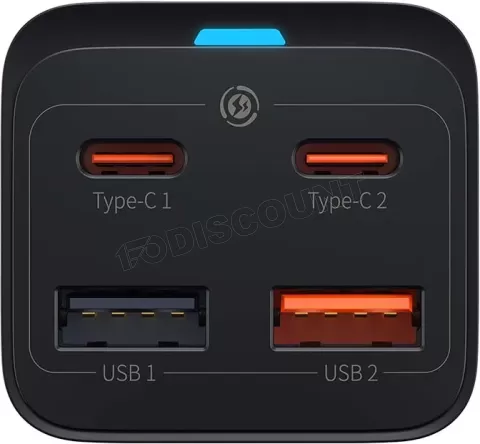 Photo de Chargeur secteur Baseus GaN3 Pro 2x ports USB-A + 2x ports USB-C 65W (Noir)