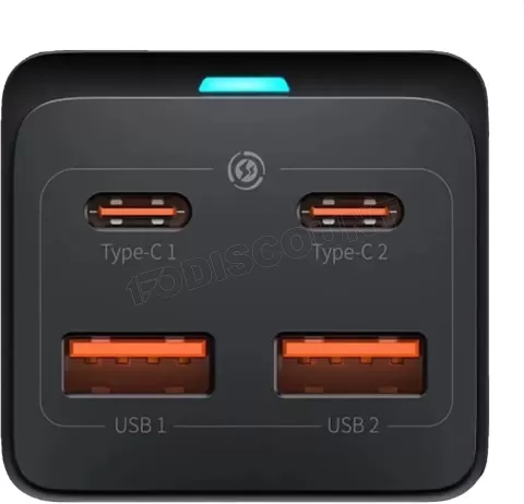 Photo de Chargeur secteur Baseus GaN3 Pro Desktop 2x ports USB-A + 2x ports USB-C 100W (Noir)